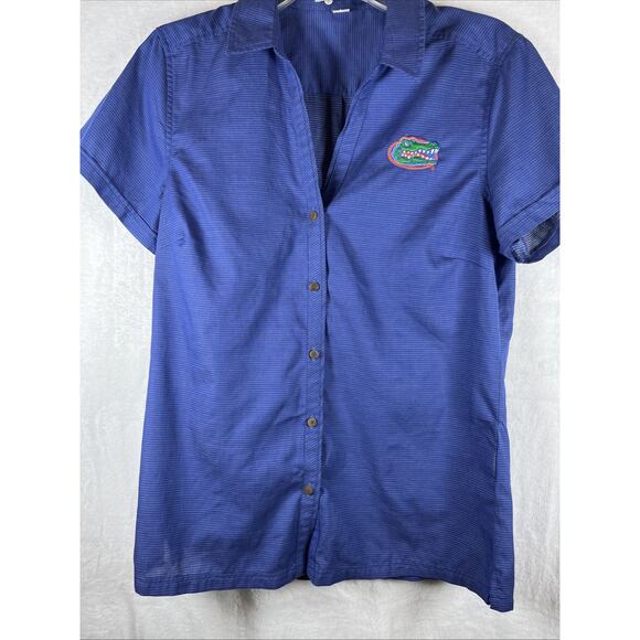 Florida Gator Game Day Dress Shirt Size Medium Women's Button Up Blue Short Slev - Picture 2 of 11